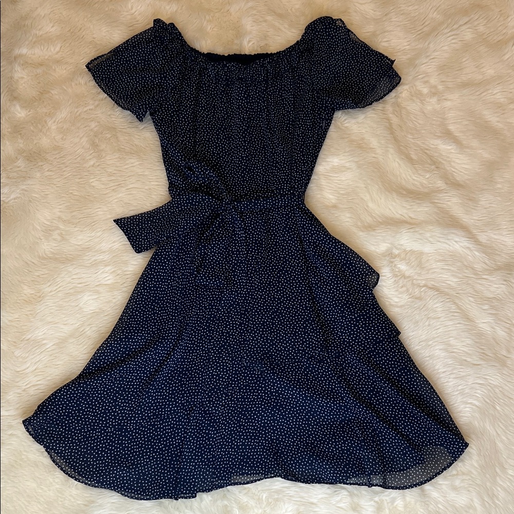 Tahari Midnight Blue Dotted Midi Dress